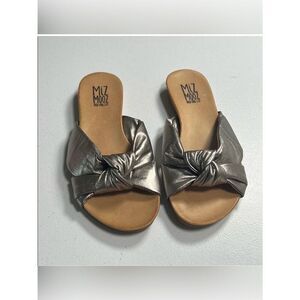 New Miz Mooz Aliza Metallic Leather Slide Sandals Knotted Comfort Slides Women 8